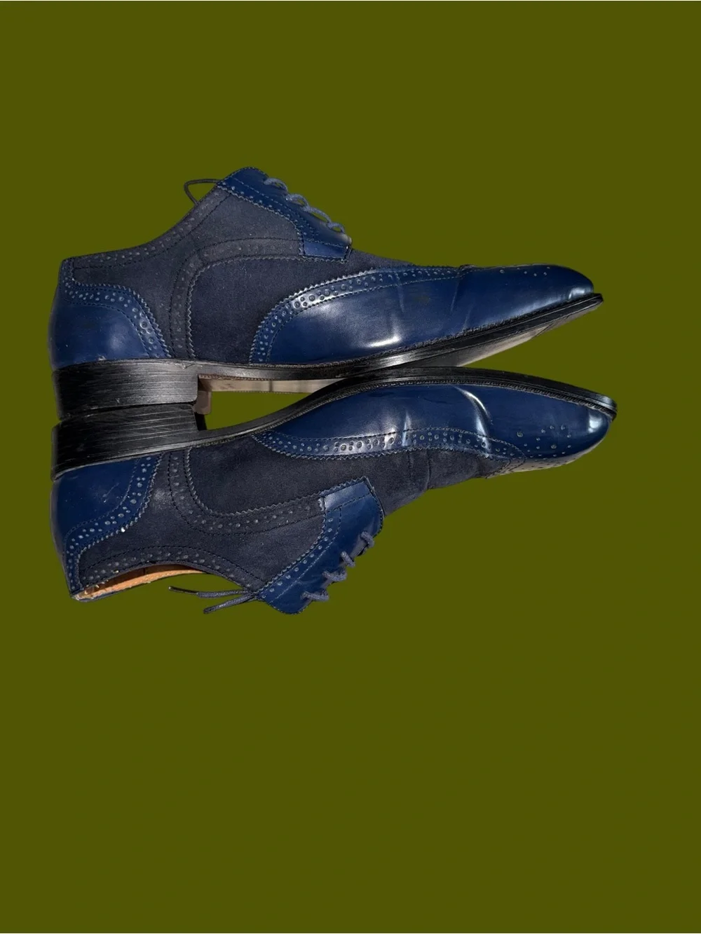 Bolano Men's Size 13 Blue Wingtip Oxford Dress Shoes Vintage Y2K Suede Leather